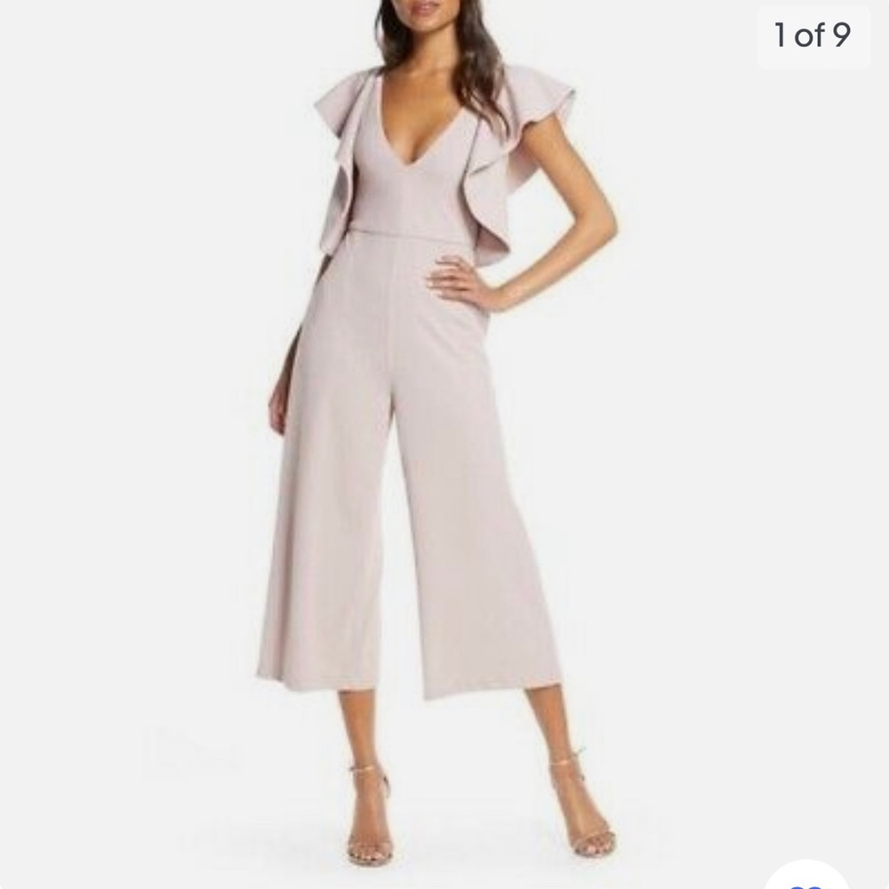 NWOT Badgley Mischka Mark & James Cropped Jumpsuit Wide Leg V-Neck Lilac Pink 12